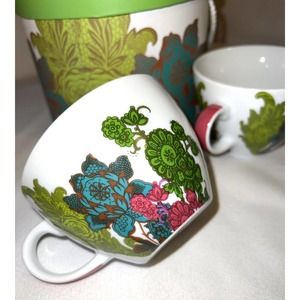 2 Cup & Saucer Dish Set Paula Scaletta Porcelain Flower Pop + Gift Box NEW
